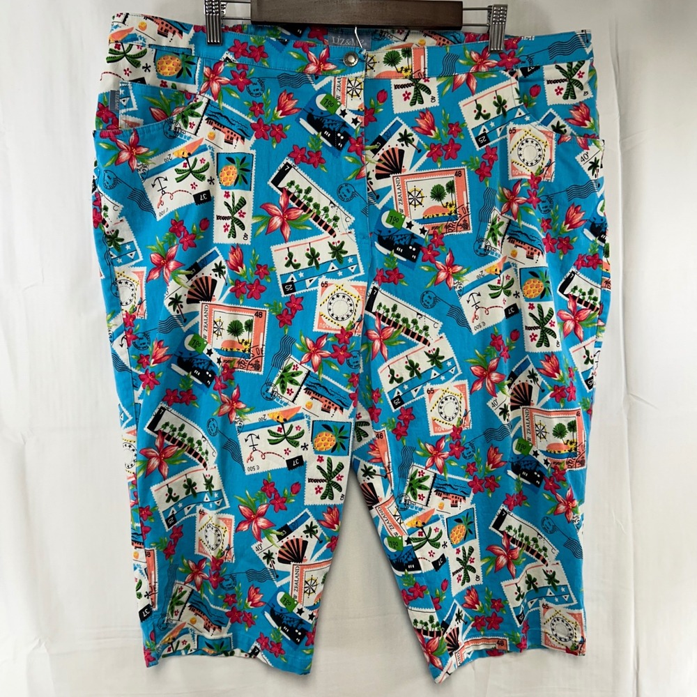 Liz & Me Cropped Pants Womens 24WP Blue Tropical Postage Stamp Capri